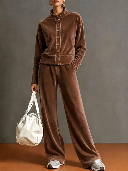 Velvet Button Front Two Piece Set