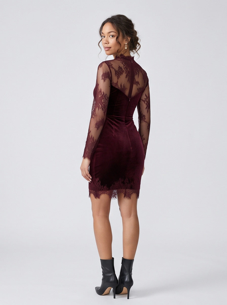 Velvet Lace Long Sleeve Mini Dress