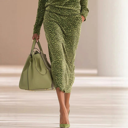Velvet Leopard Print Half Zip Midi Dress