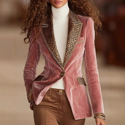 Velvet Leopard Trim Blazer