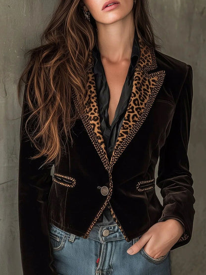 Velvet Leopard Trim Blazer
