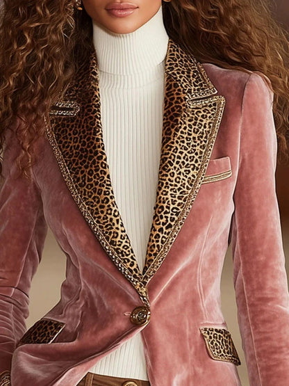 Velvet Leopard Trim Blazer