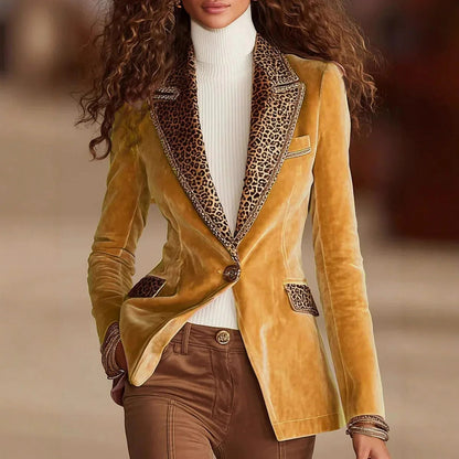 Velvet Leopard Trim Blazer