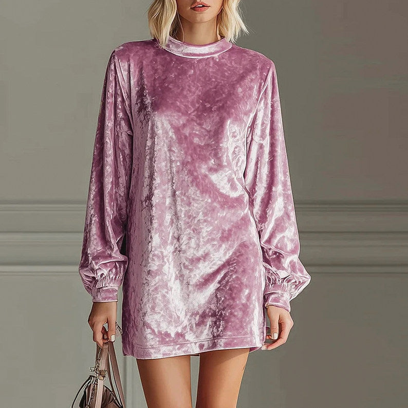 Velvet Mock Neck Mini Dress