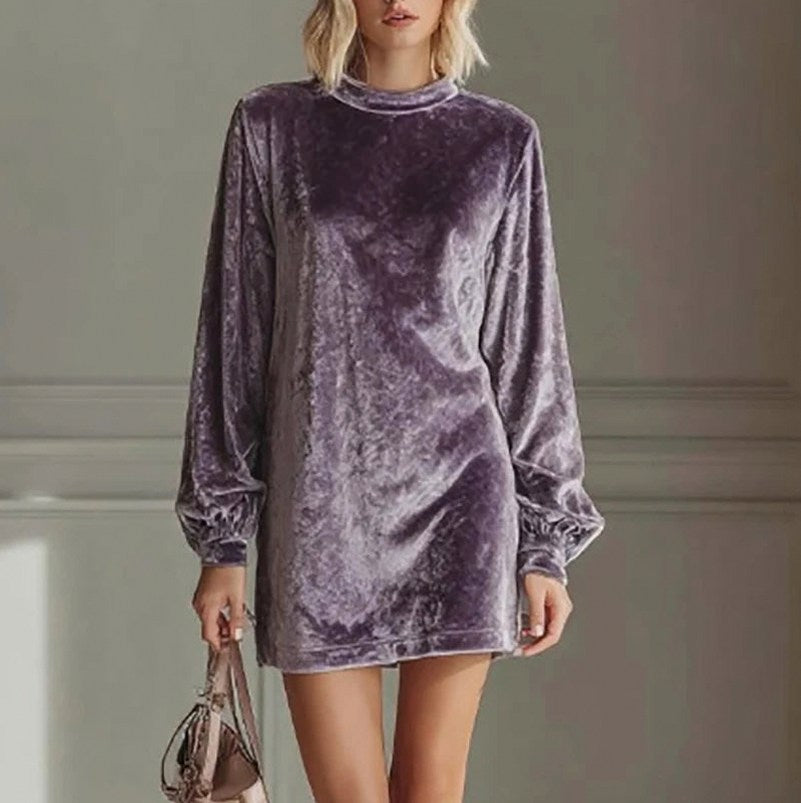 Velvet Mock Neck Mini Dress
