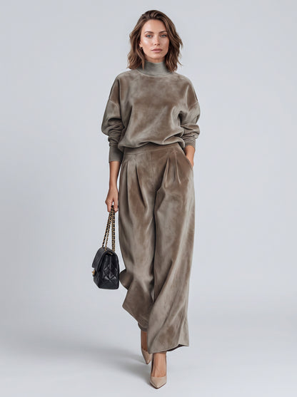 Velvet Mock Neck Wide Leg Set