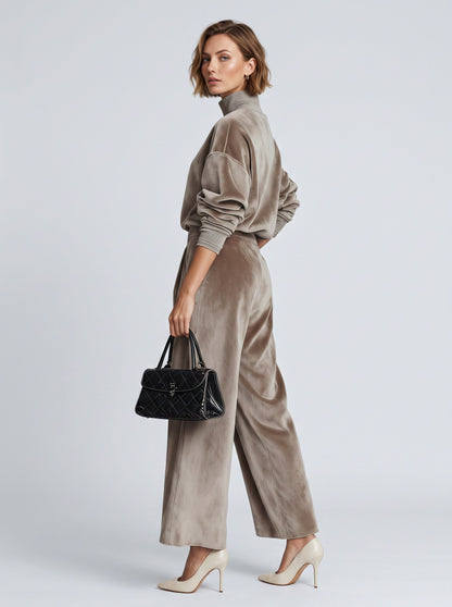Velvet Mock Neck Wide Leg Set