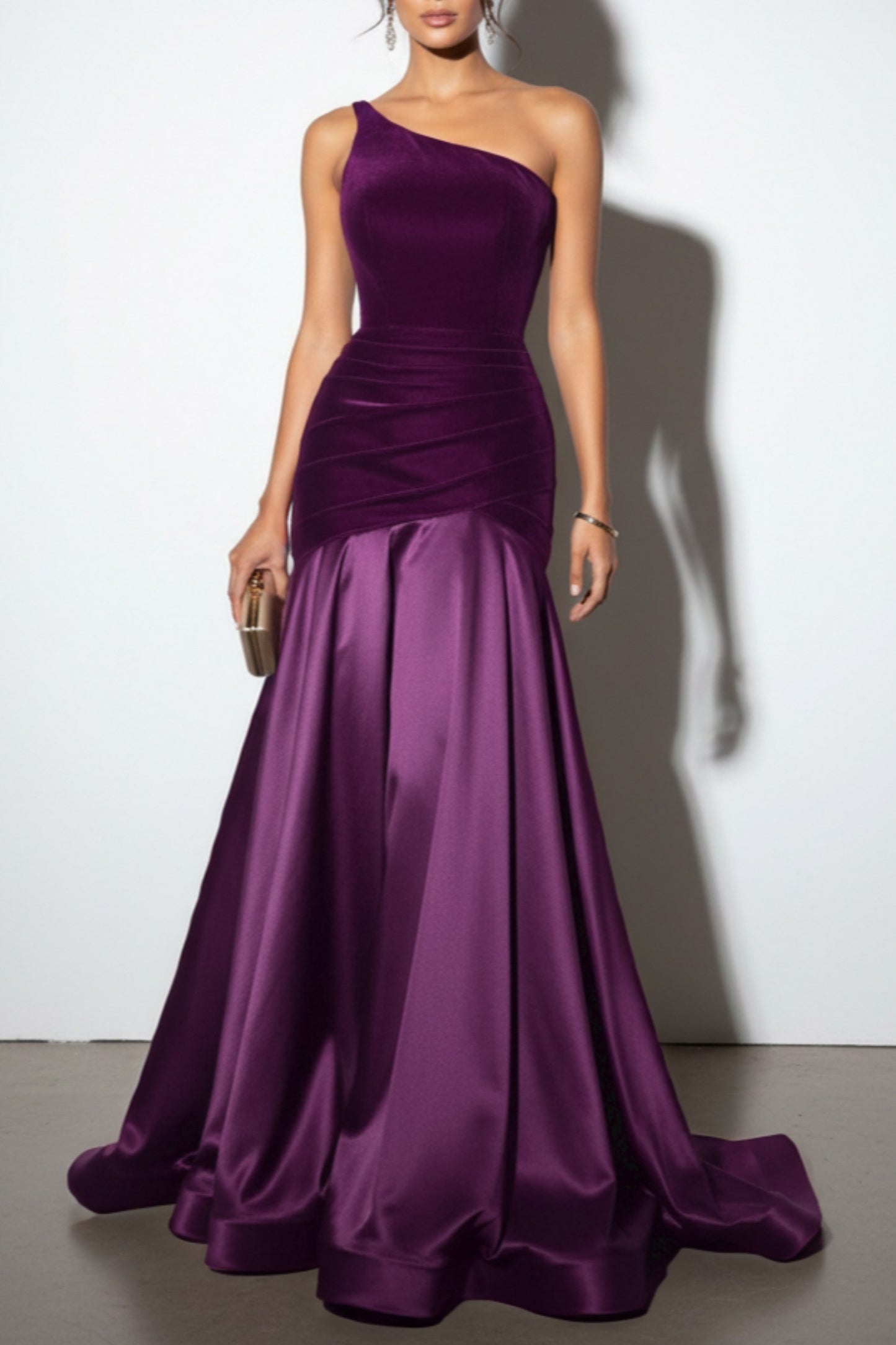 Velvet One Shoulder Drop Waist Maxi Dress