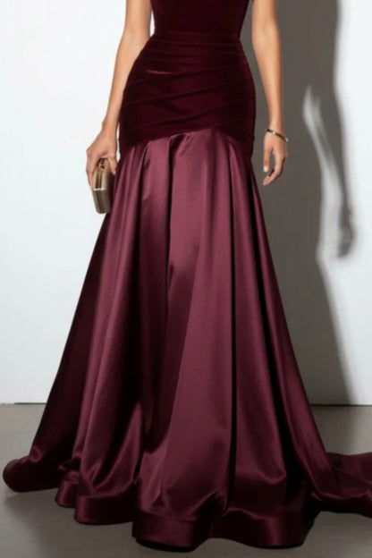 Velvet One Shoulder Drop Waist Maxi Dress