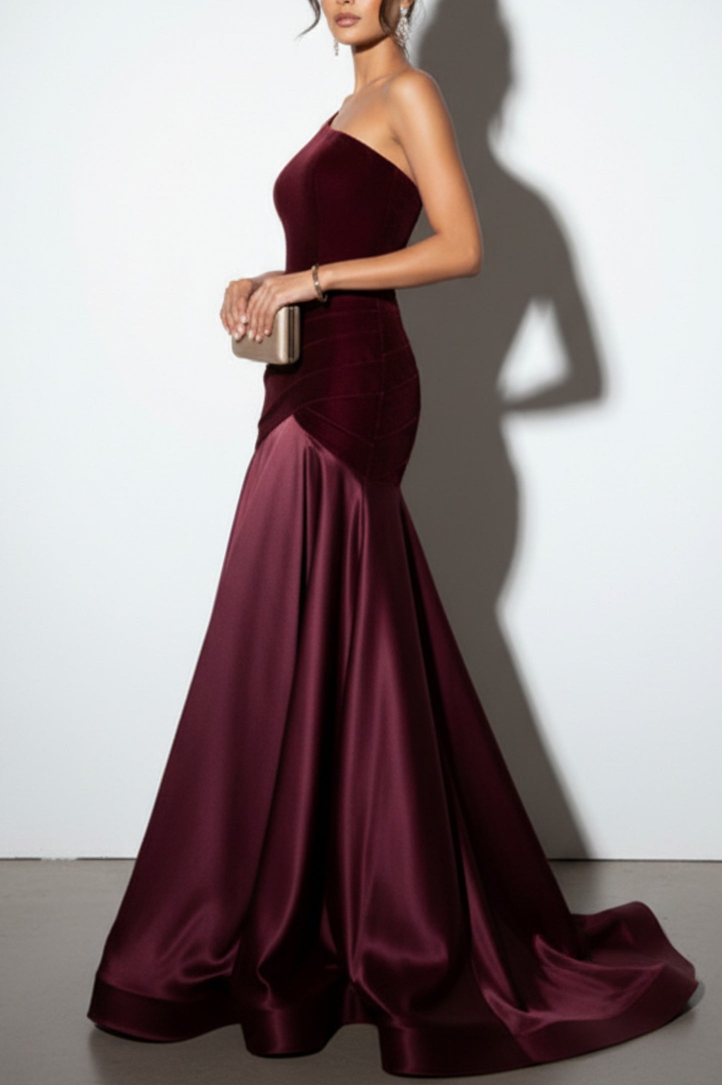 Velvet One Shoulder Drop Waist Maxi Dress
