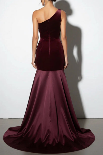 Velvet One Shoulder Drop Waist Maxi Dress