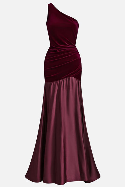 Velvet One Shoulder Drop Waist Maxi Dress
