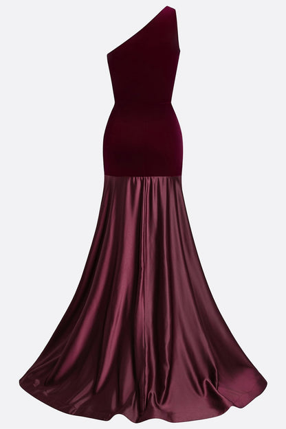 Velvet One Shoulder Drop Waist Maxi Dress