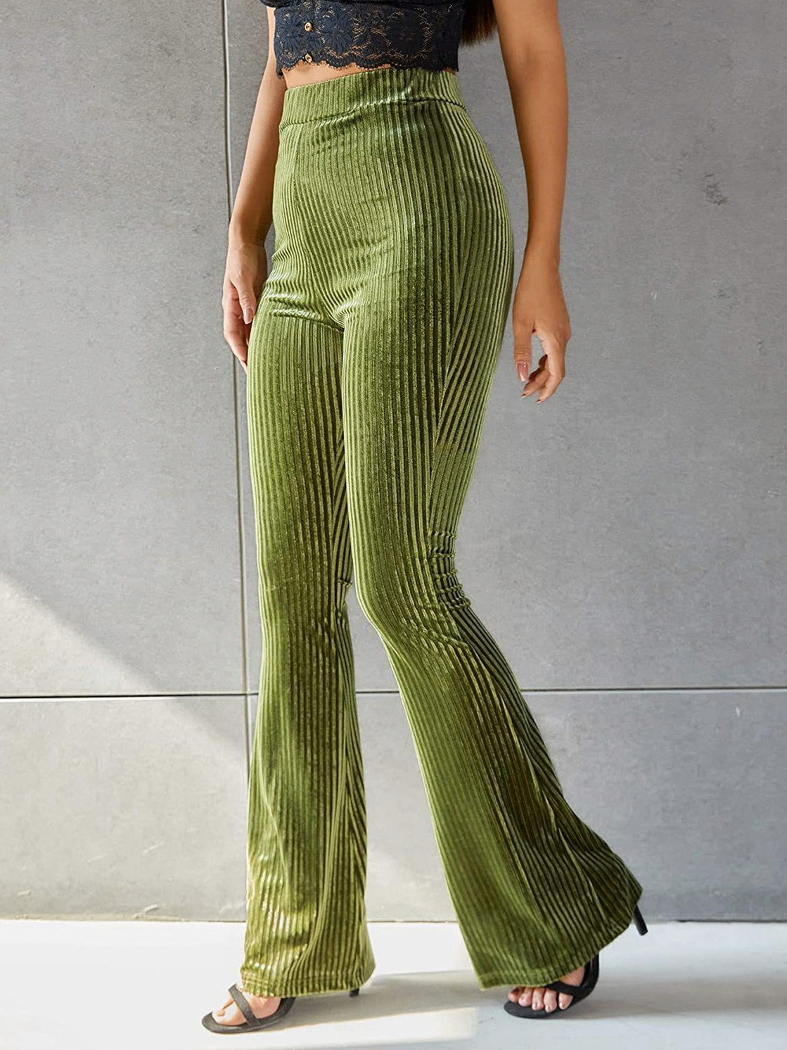 Velvet Ribbed Flare Pants