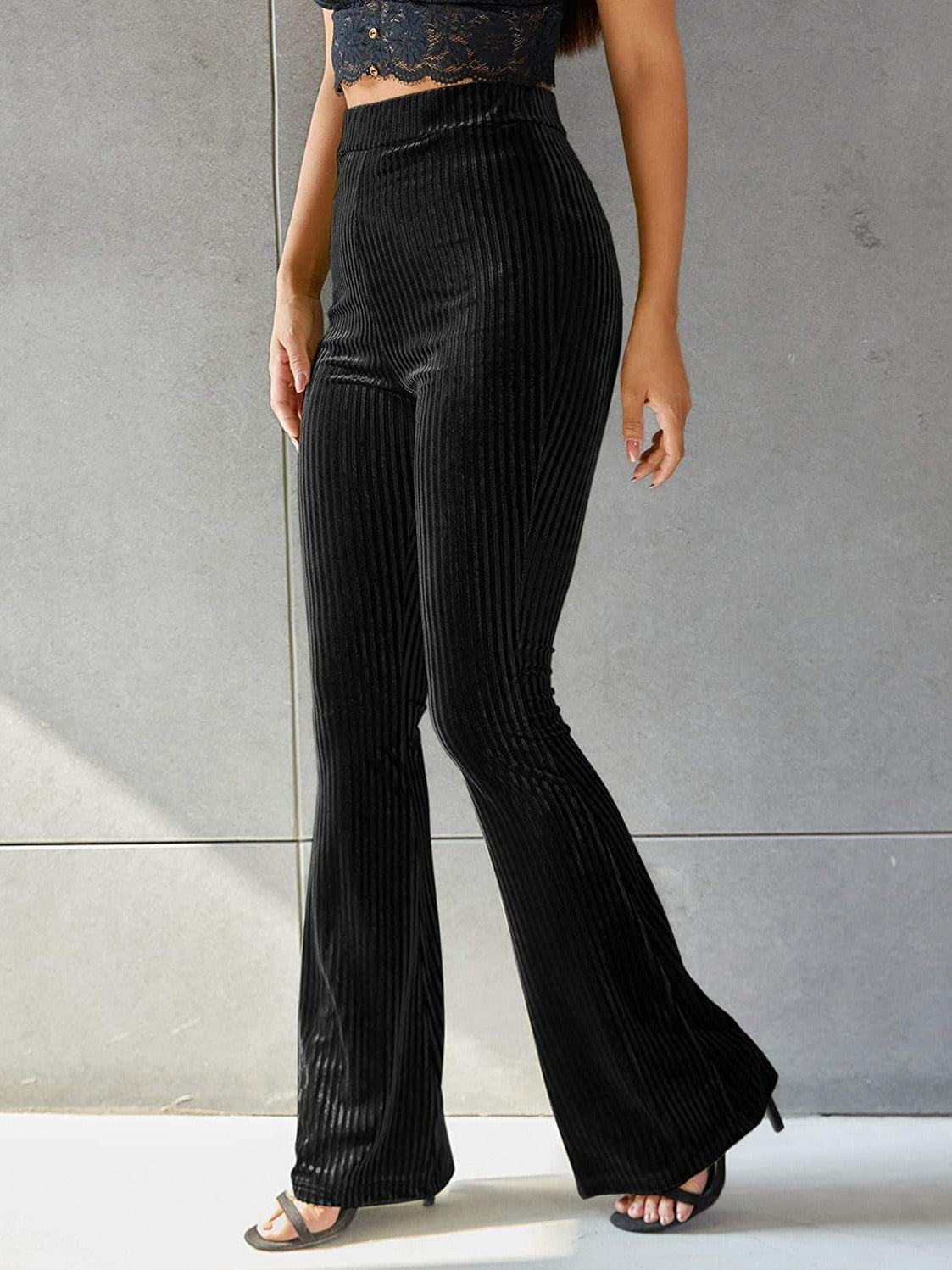 Velvet Ribbed Flare Pants