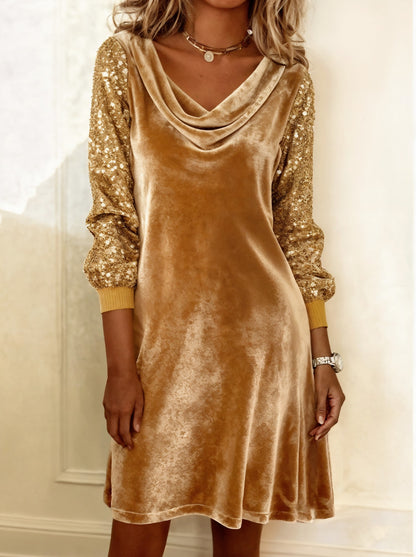 Velvet Sequin Sleeve Midi Dress