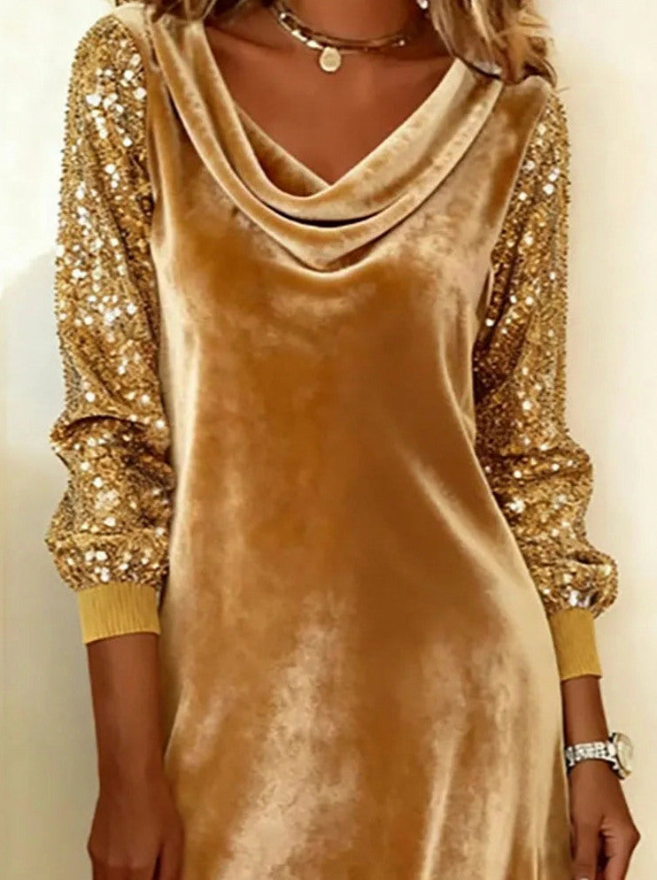 Velvet Sequin Sleeve Midi Dress