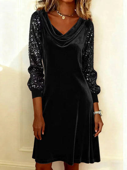 Velvet Sequin Sleeve Midi Dress