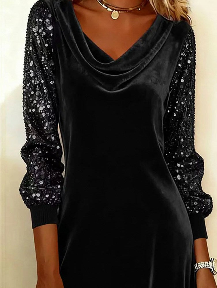 Velvet Sequin Sleeve Midi Dress