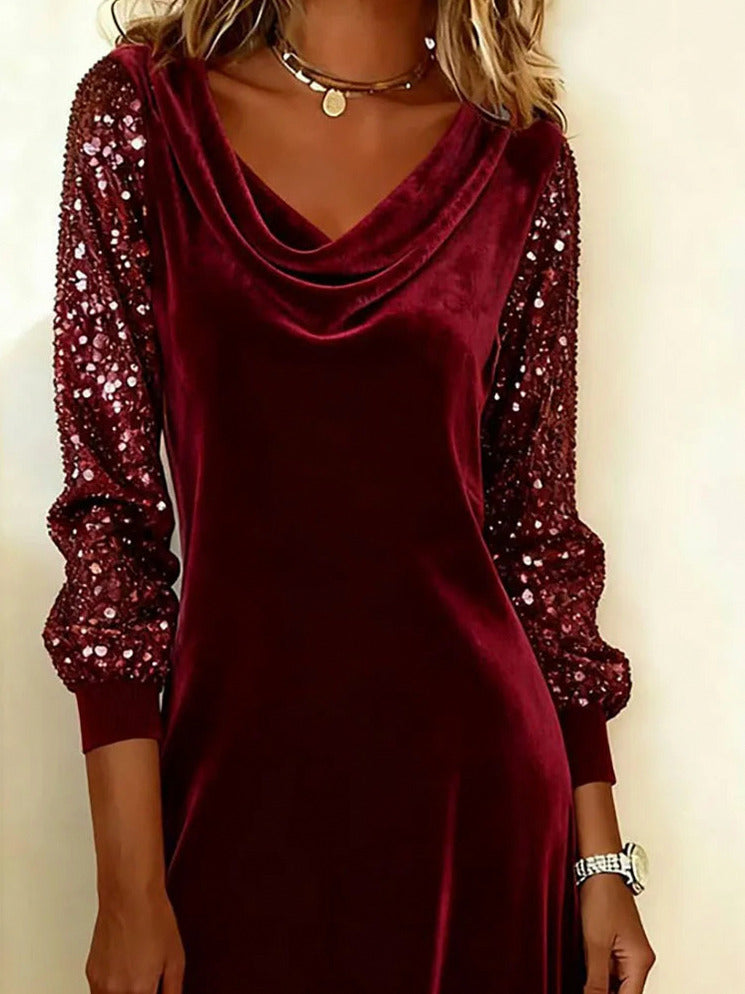 Velvet Sequin Sleeve Midi Dress