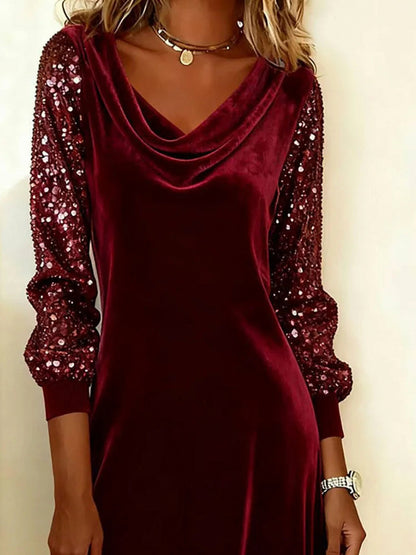 Velvet Sequin Sleeve Midi Dress