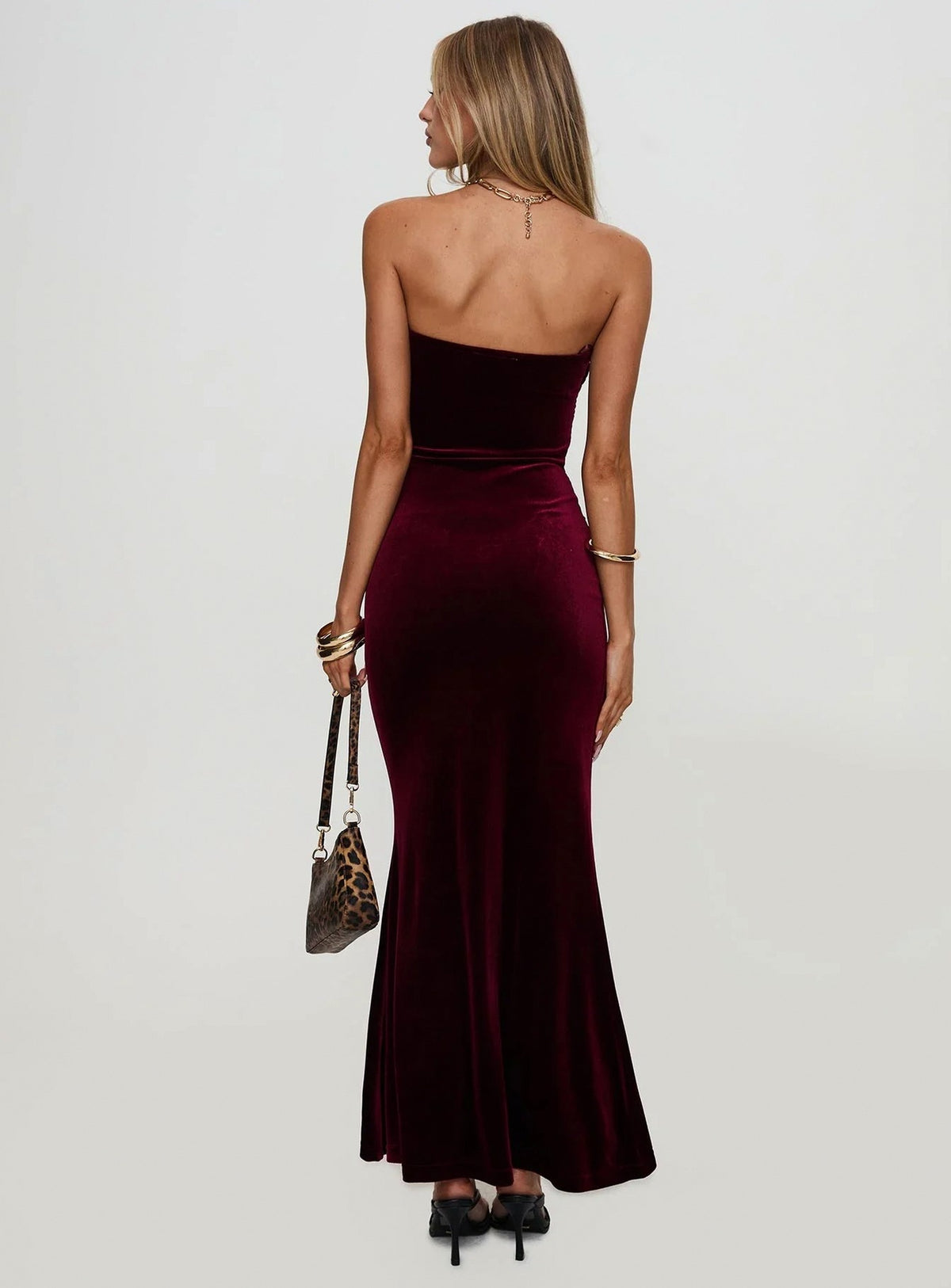 Velvet Strapless Ruched Maxi Dress