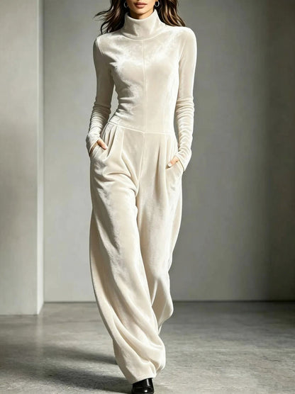 Velvet Turtleneck Wide Leg Jumpsuit
