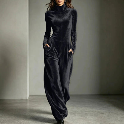 Velvet Turtleneck Wide Leg Jumpsuit